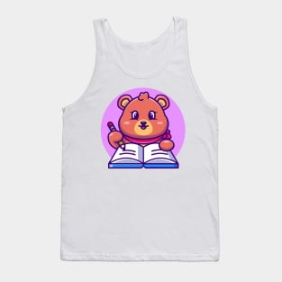 Cute bear writing on book with pencil cartoon Tank Top